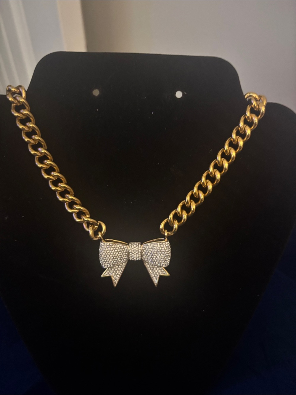 Juicy Couture Gold-Tone Chain Necklace with Crystal Bow Pendant